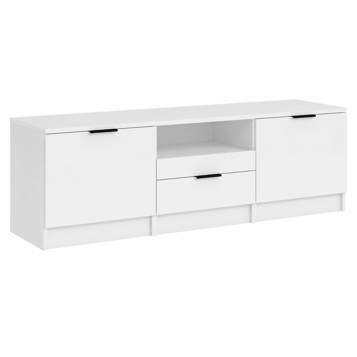 Meuble TV Blanc avec ¨¦tag¨¨res 140x35x40 cm pour ¨¦cran jusqu'¨¤ 60", Unit¨¦ Multim¨¦dia Moderne