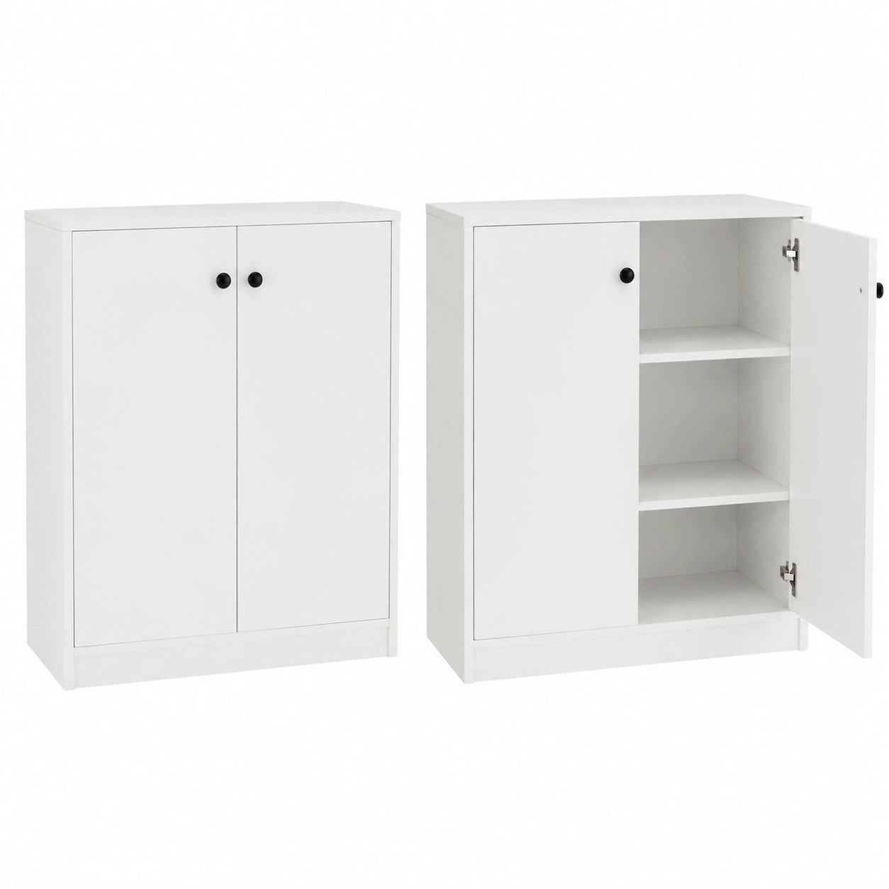 Buffet Blanc 2 Portes, Rangement Cuisine 3 Niveaux, S¨¦curit¨¦ Anti-basculement
