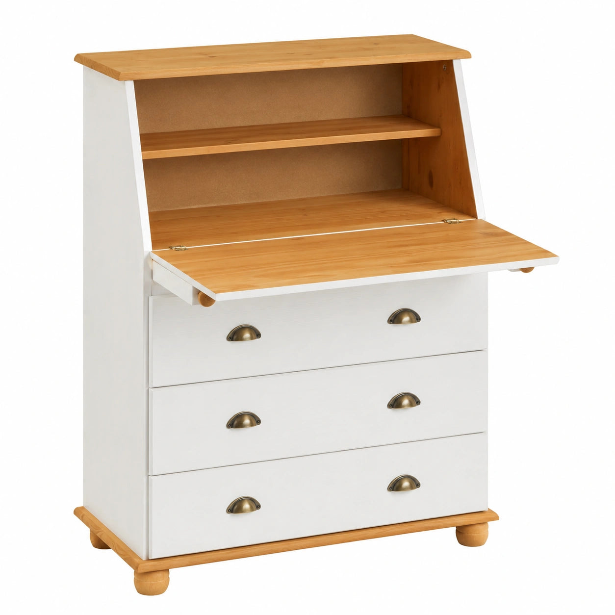 Bureau secr¨¦taire avec espace de rangement et abattant en bois massif