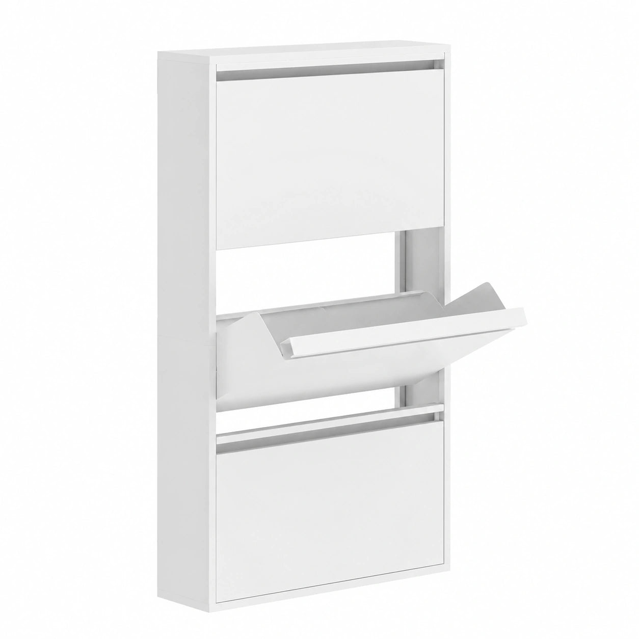 Armoire murale ¨¤ chaussures en m¨¦tal avec 3 rabats pour 6 paires - Design ¨¦troit et pratique - Blanc