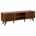 Meuble TV avec portes coulissantes et ¨¦tag¨¨res ajustables, bois massif brun fonc¨¦