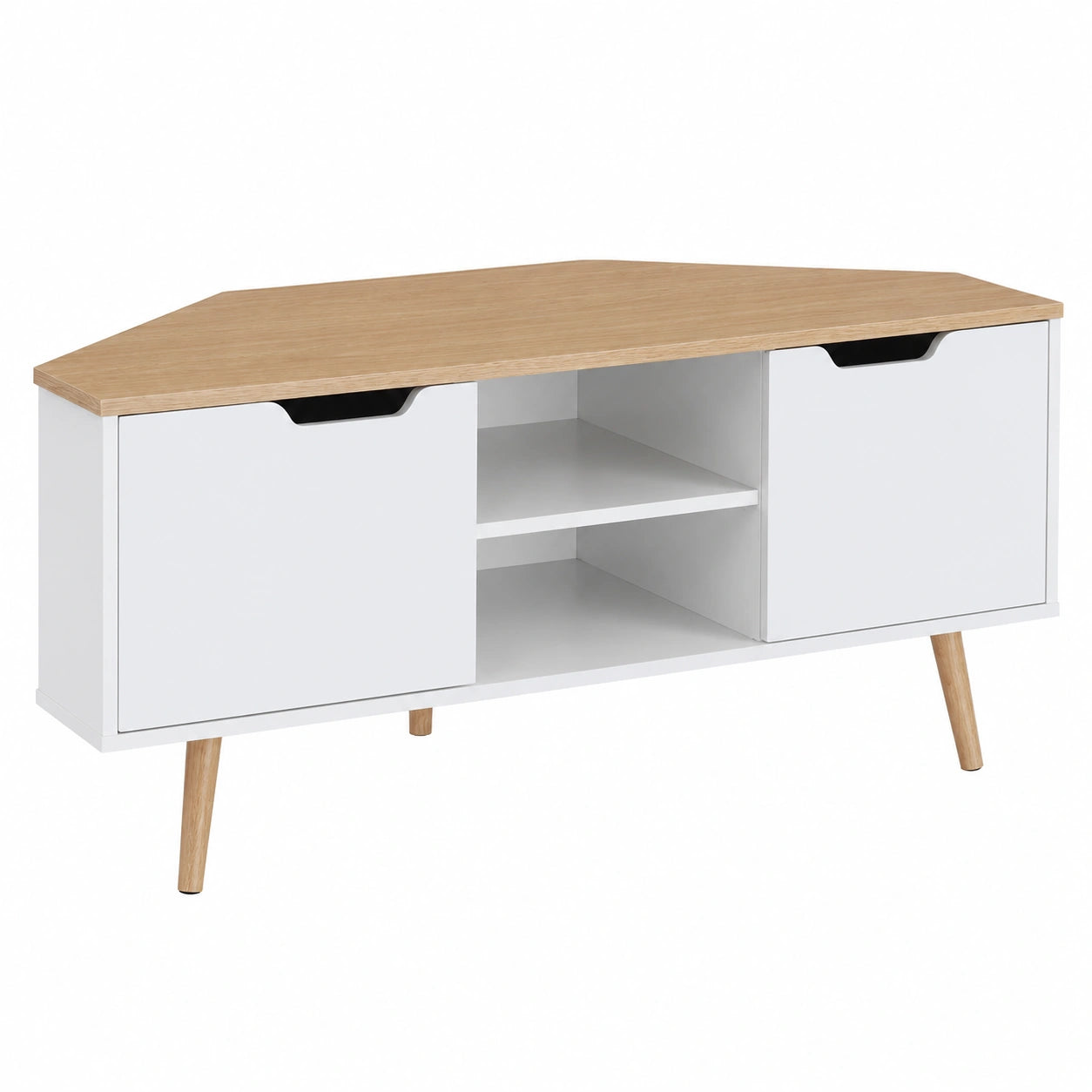 Meuble TV d'angle industriel blanc et ch¨ºne 115x55x53,5cm