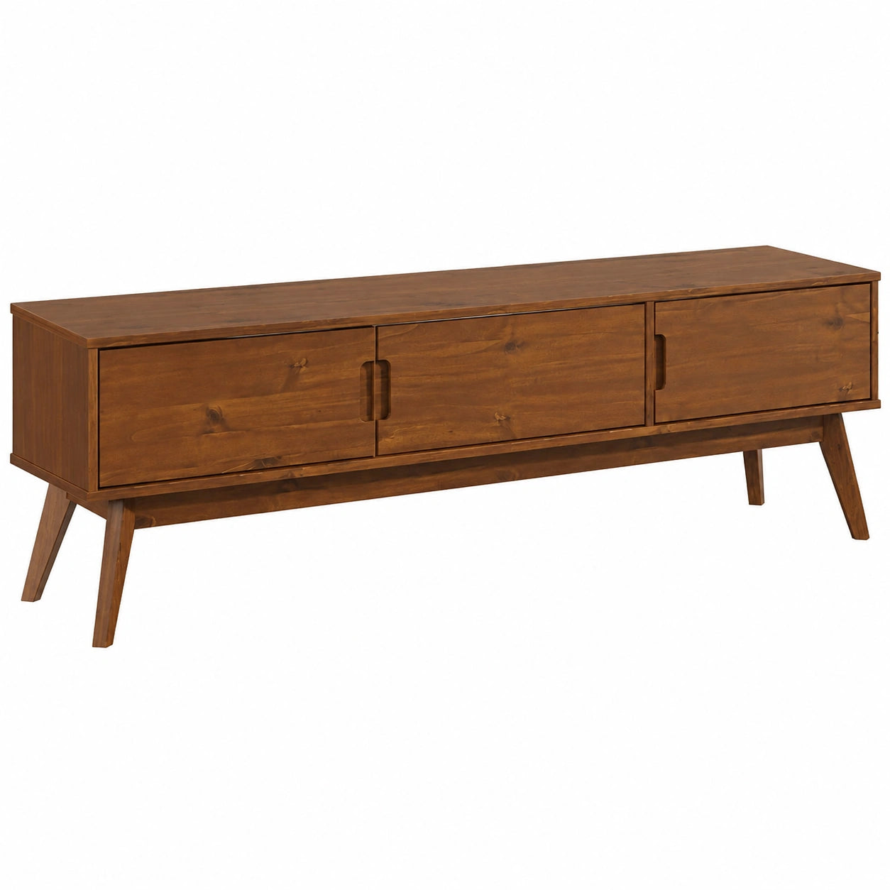 Meuble TV scandinave en bois massif avec 3 portes pour t¨¦l¨¦ jusqu'¨¤ 80