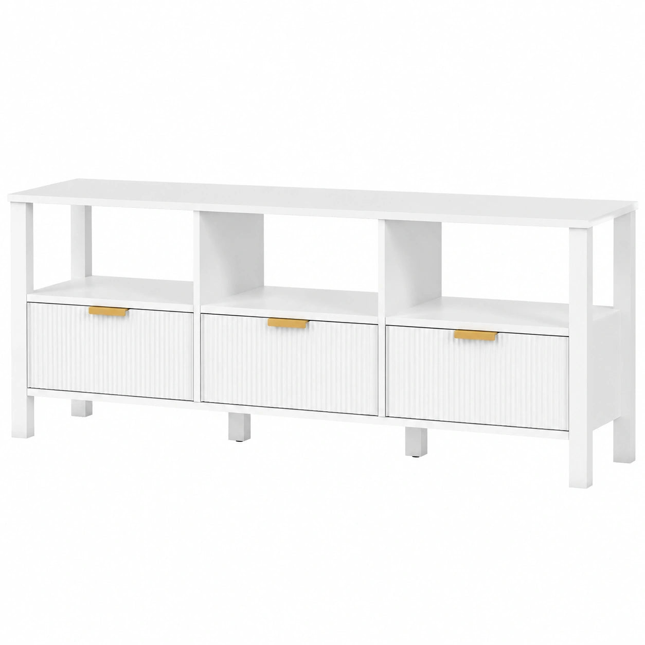 Meuble TV moderne 152 cm avec tiroirs cannel¨¦s et ¨¦tag¨¨res pour salon