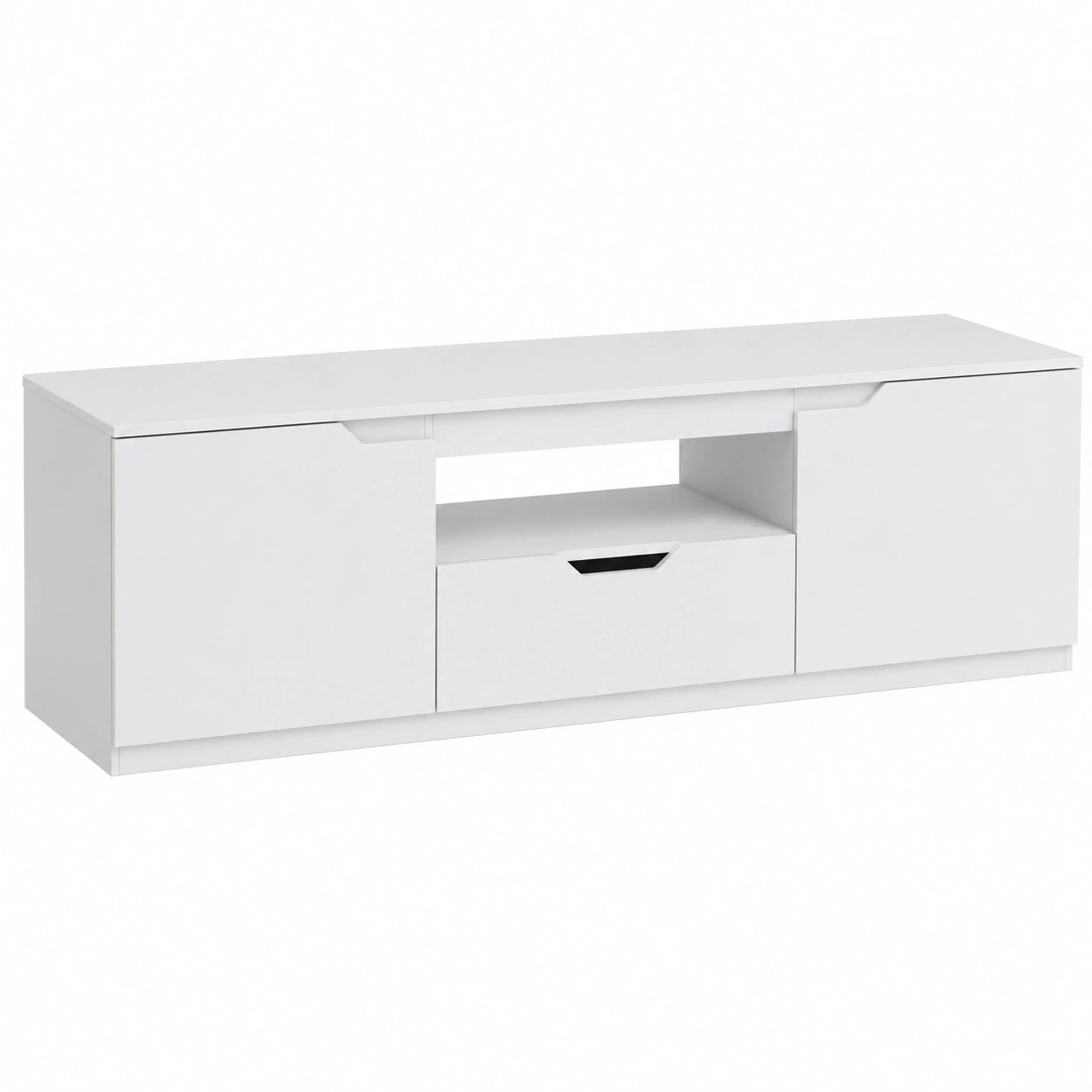 Meuble TV Bas avec Portes et Tiroir, 160 cm pour T¨¦l¨¦viseur jusqu'¨¤ 65 Pouces, Blanc