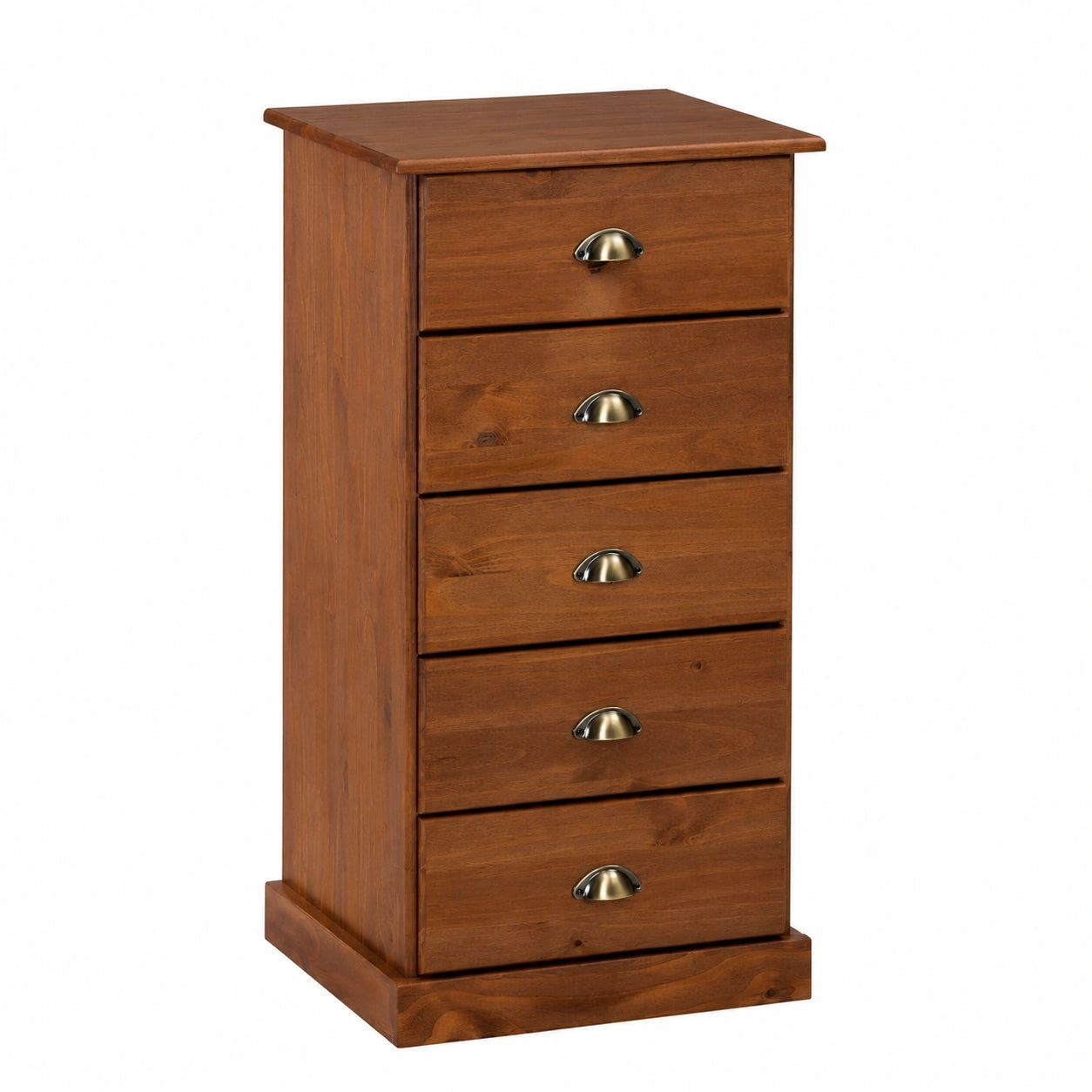 Chiffonnier en Bois Massif ¨¤ 5 Tiroirs Brun Fonc¨¦