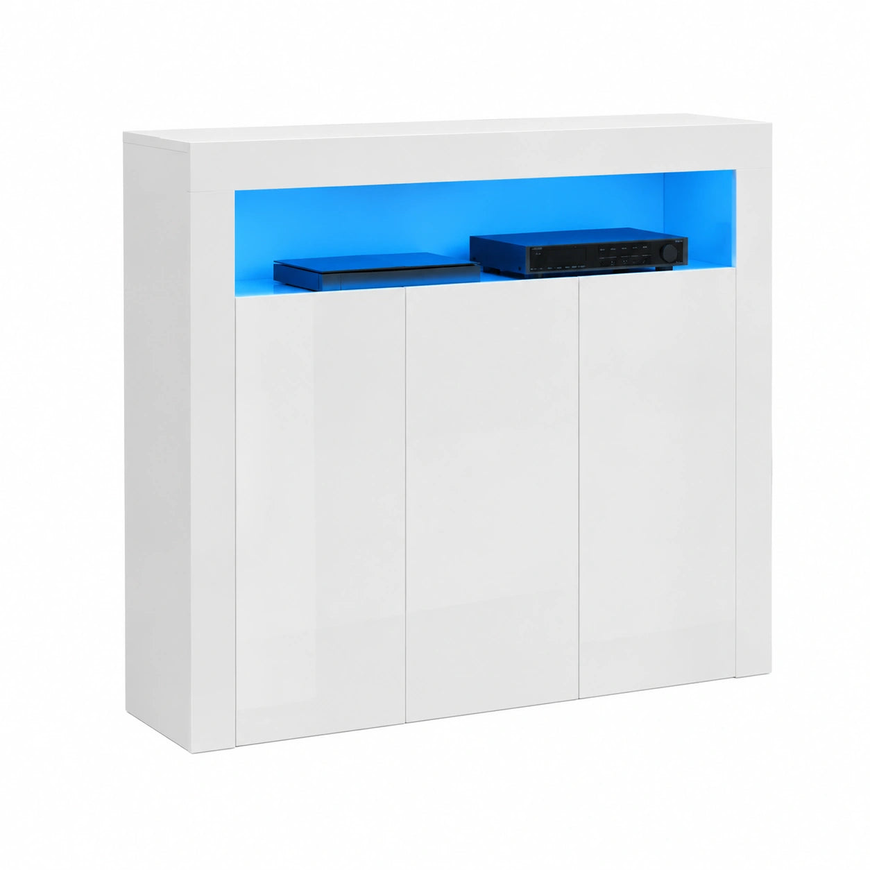 Buffet Blanc 3 Portes avec ¨¦clairage LED pour Salon et Cuisine