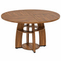 Table de salle ¨¤ manger ronde en bois massif avec ¨¦tag¨¨res de rangement