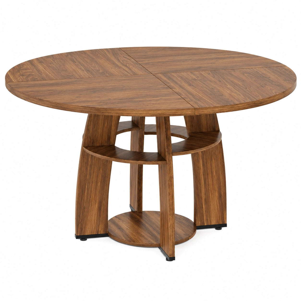 Table de salle ¨¤ manger ronde en bois massif avec ¨¦tag¨¨res de rangement