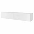 Meuble TV Blanc suspendu ou pos¨¦ avec rangements, 180x40x30cm