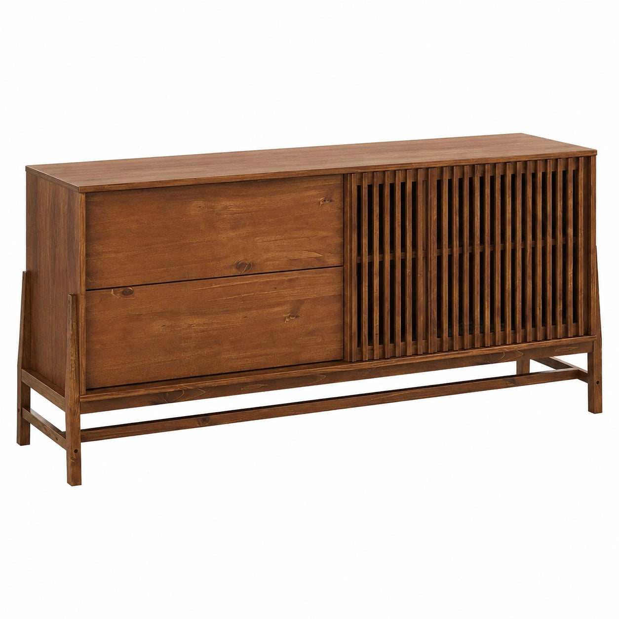 Buffet en Bois Massif avec Porte Coulissante et Rangement R¨¦glable