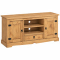 Meuble TV en Bois Teint¨¦ avec Rangement et Portes