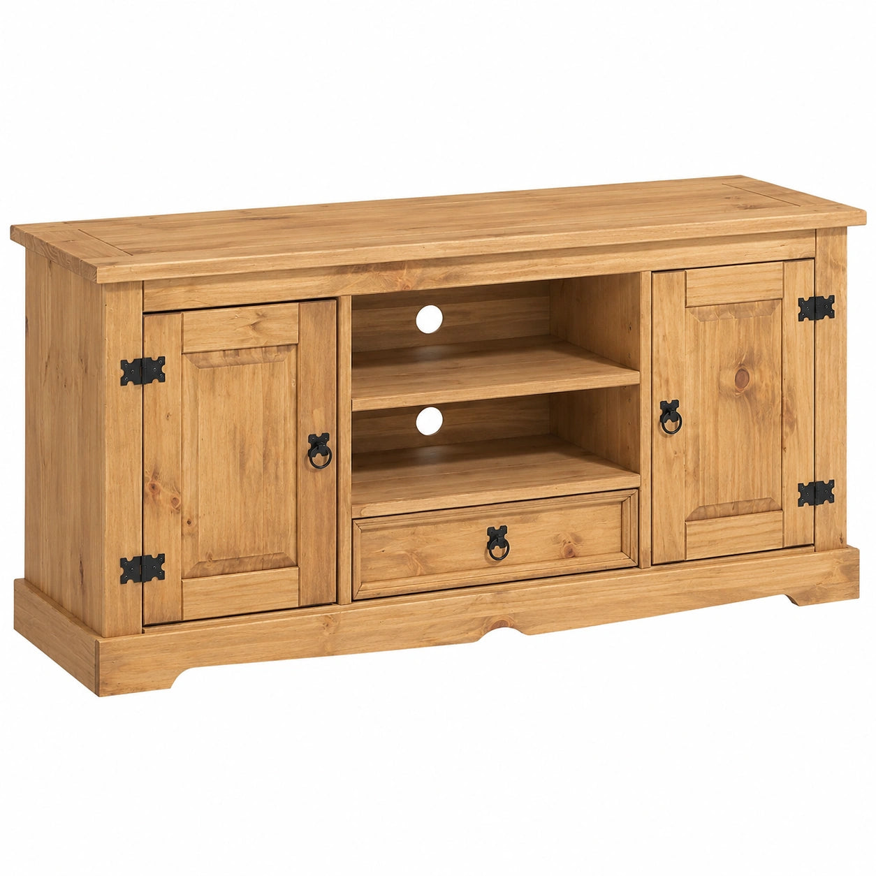 Meuble TV en Bois Teint¨¦ avec Rangement et Portes