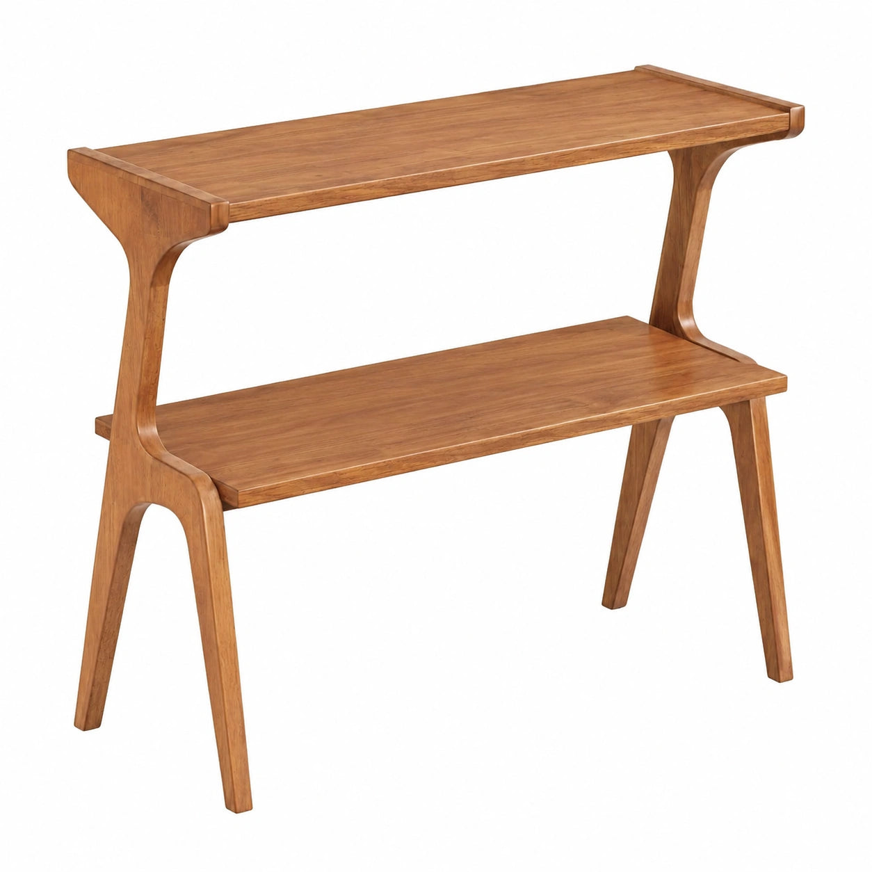 Table ¨¦troite en bois massif avec ¨¦tag¨¨re ¨¤ 2 niveaux pour salon