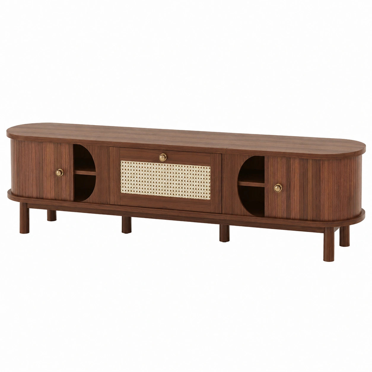 Meuble TV en bois et rotin avec rangement int¨¦gr¨¦