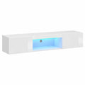 Meuble TV avec ¨¦clairage LED et portes battantes brillant blanc
