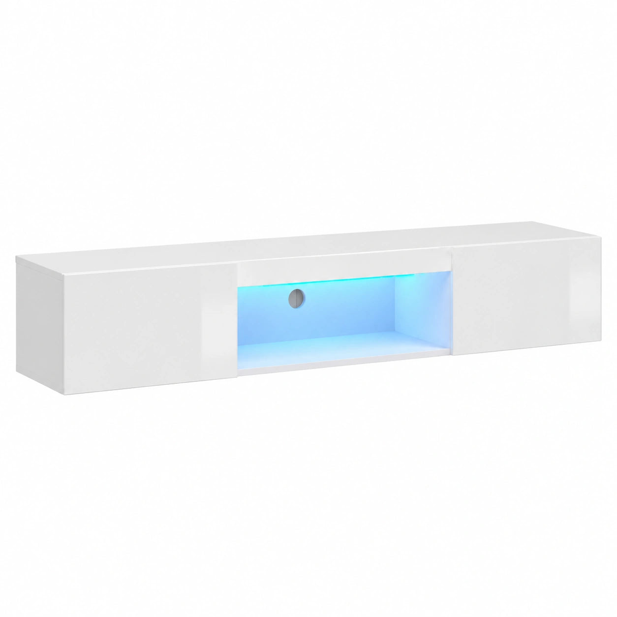 Meuble TV avec ¨¦clairage LED et portes battantes brillant blanc