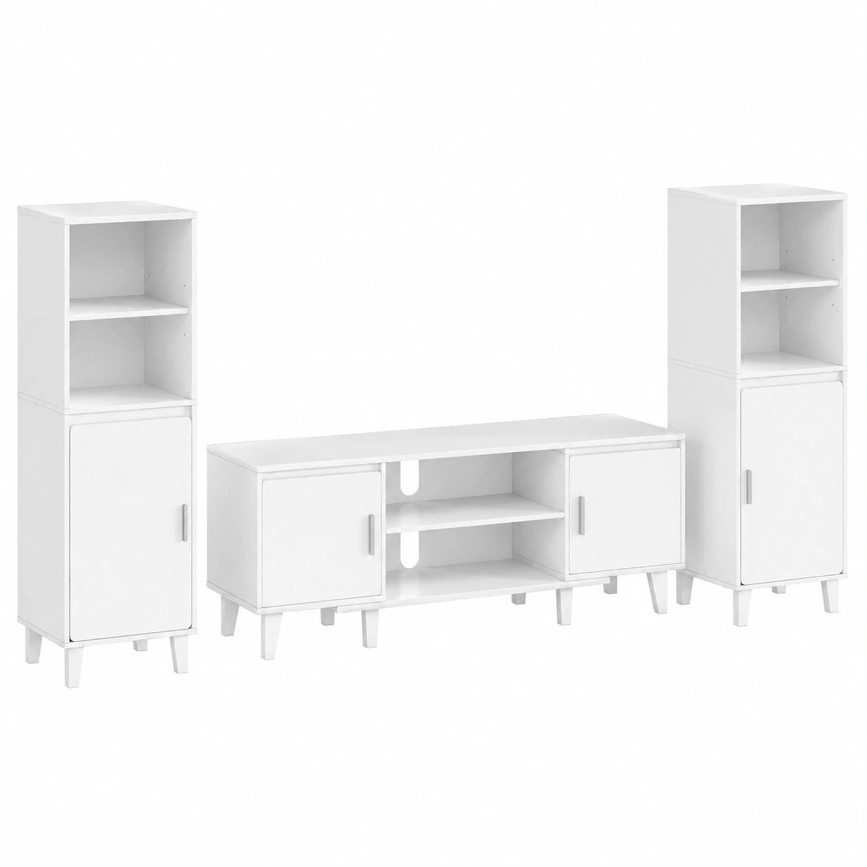 Ensemble de Salon 3 Pi¨¨ces avec Meuble TV et Rangements Muraux, Grand Espace de Stockage, Blanc